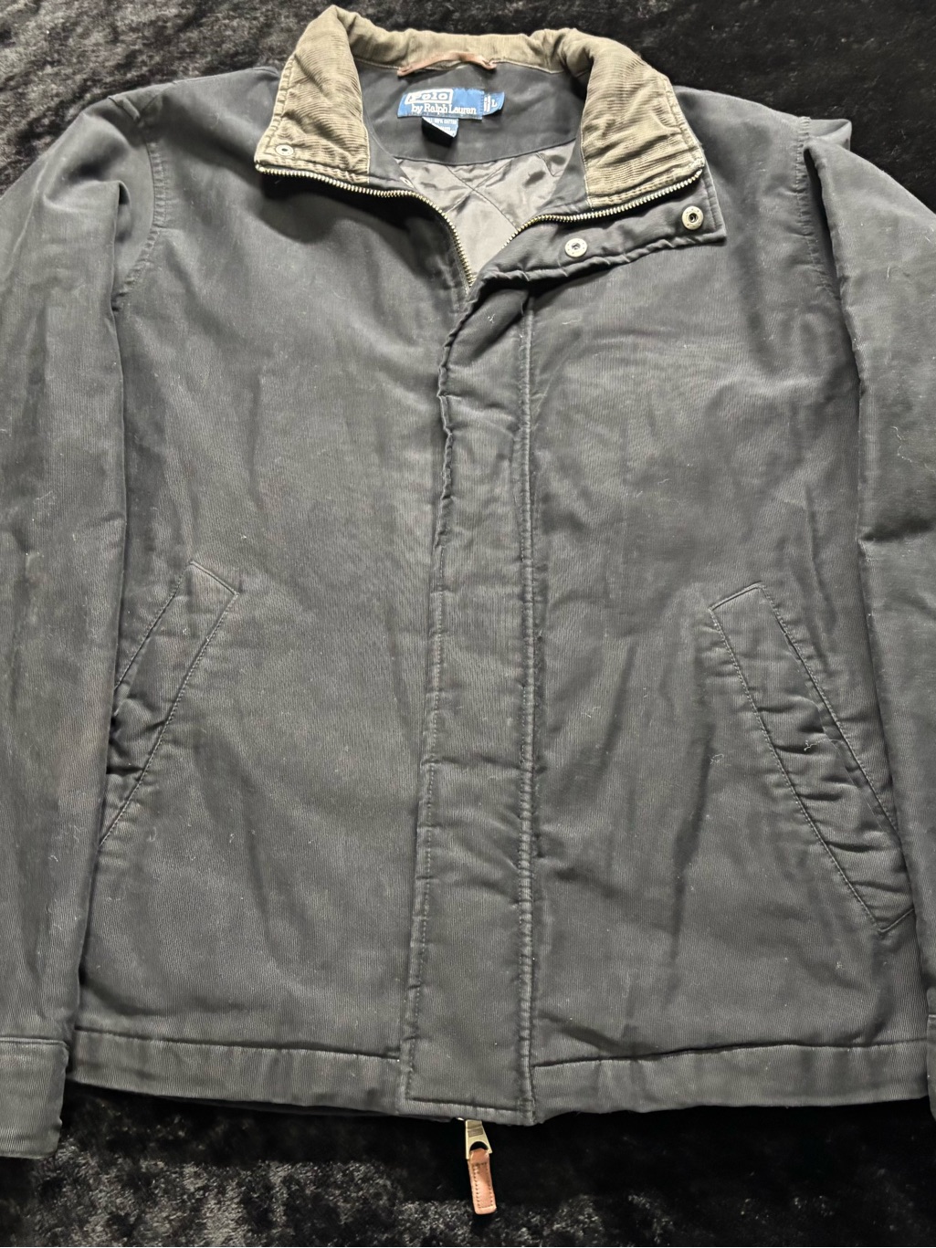 Men Large Vintage Polo Ralph Lauren Black Corduroy Collared Full Zipup Jacket